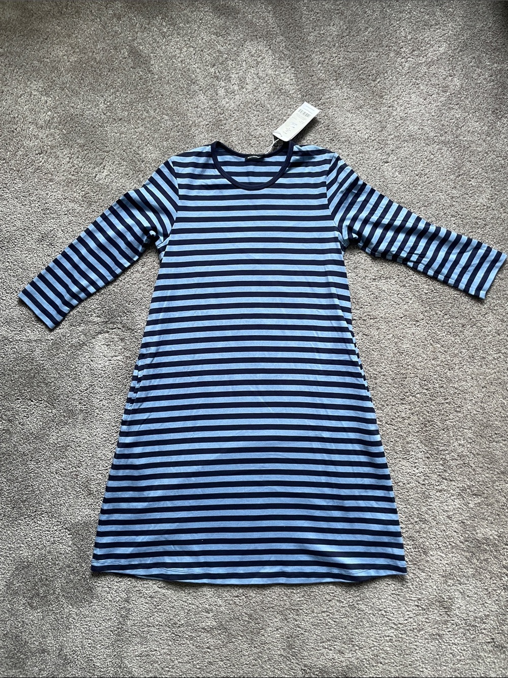 Marimekko XS Navy and Light Blue Striped Stripe Mekko Dress Aretta Jersey Tunic